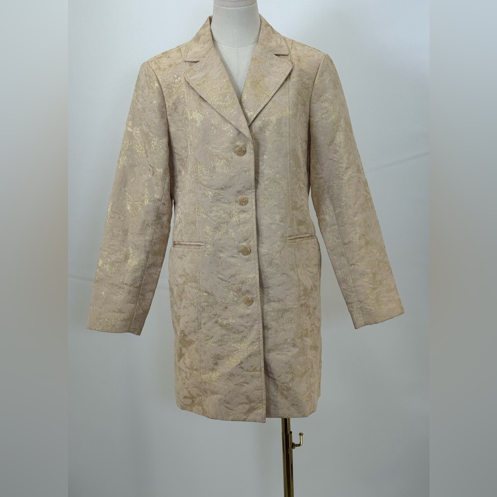 Chico’s Belle Amour Odette Metallic Gold Jacquard Blazer Jacket NWT Sz 1 = M - Picture 2 of 11
